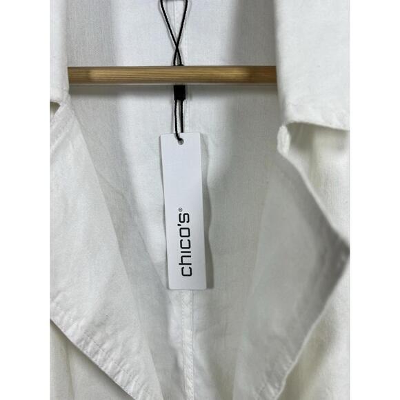 Chicos Linen Blend Stretch Blazer Alabaster Sz 1.5 US 10 Open Front Roll Sleeve - Picture 6 of 8